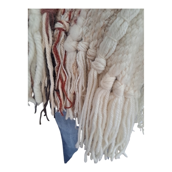 martine gruber vintage 100 pure virgin wool Hand woven poncho with hood fringes - Picture 10 of 16
